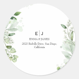 Minimal Greenery Monogram Round Sticker
