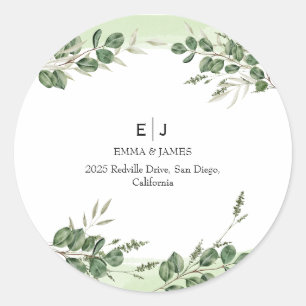 Minimal Greenery Monogram Round Sticker