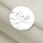 Minimal greenery monogram wedding favour classic round sticker<br><div class="desc">Modern chic watercolor botanical foliage greenery design,  with couples monogram in the centre,  great seals for modern wedding,  rustic wedding,  and botanical garden wedding in spring and summer. 
See all the matching pieces in collection.</div>