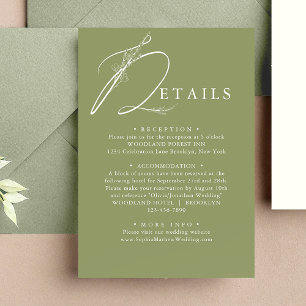 Minimal Greenery Moss Green Floral Wedding Details Enclosure Card