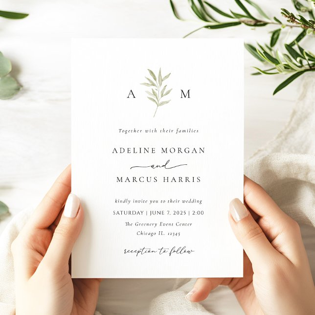 Minimal Greenery Olive Branch Wedding Invitation (Creator Uploaded)