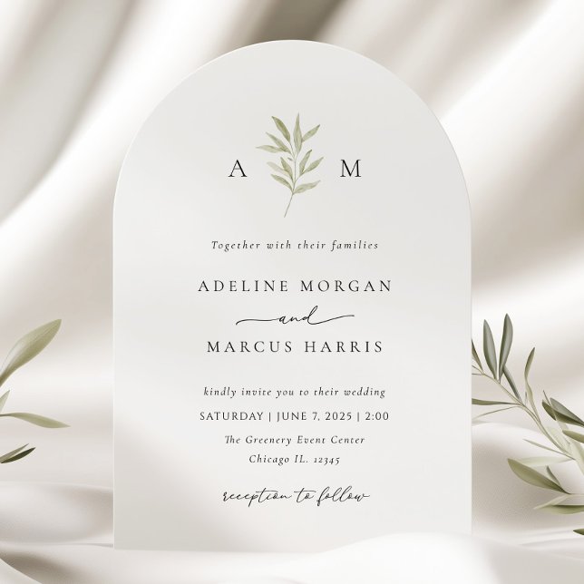 Minimal Greenery Olive Branch Wedding Invitation (Creator Uploaded)