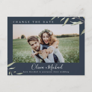 Minimal greenery photo change the date Postponed Postcard