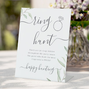 Minimal greenery ring hunt bridal shower game sign