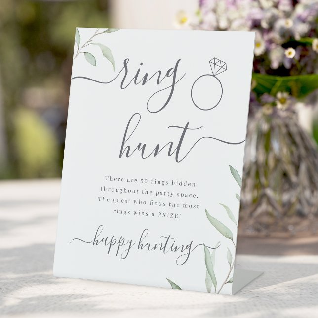 Minimal greenery ring hunt bridal shower game sign (Minimal greenery ring hunt bridal shower game sign)