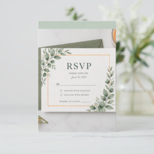 Minimal Greenery RSVP Card, Botanical Wedding Resp Card