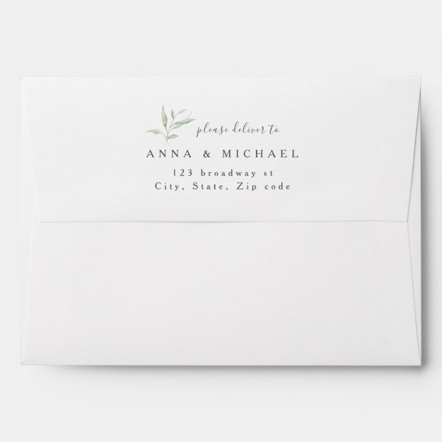 Minimal greenery rustic wedding return address envelope (Back (Top Flap))