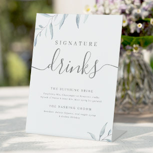 Minimal greenery rustic Wedding Signature Drinks Pedestal Sign