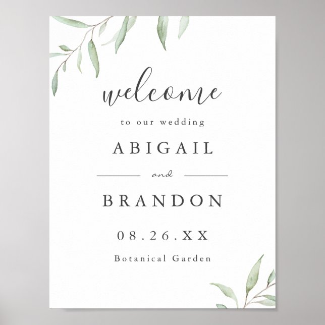 Minimal greenery rustic wedding welcome sign (Front)