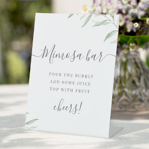 Minimal greenery script rustic Mimosa Bar Pedestal Sign