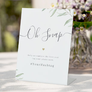 Minimal greenery script rustic Wedding Oh Snap Pedestal Sign