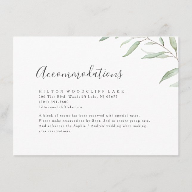 Minimal greenery simple botanical accommodation enclosure card (Front)