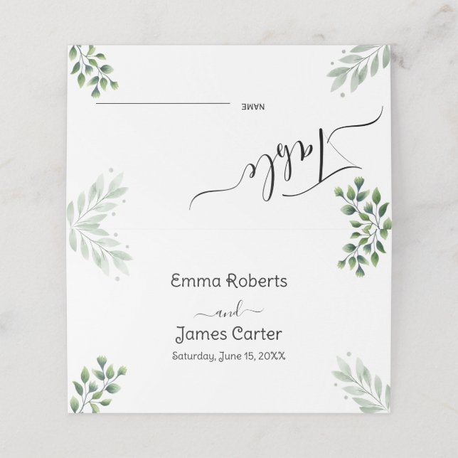 Minimal Greenery Table Number Place Cards (Outside Unfolded)
