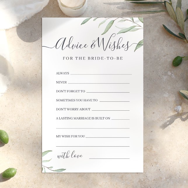 Minimal greenery wedding advice & wishes card (Minimal greenery wedding advice & wishes card)