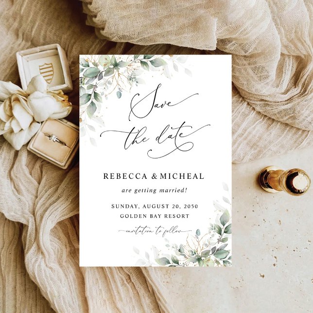 Minimal Greenery Wedding Save The Date Invitation (Creator Uploaded)