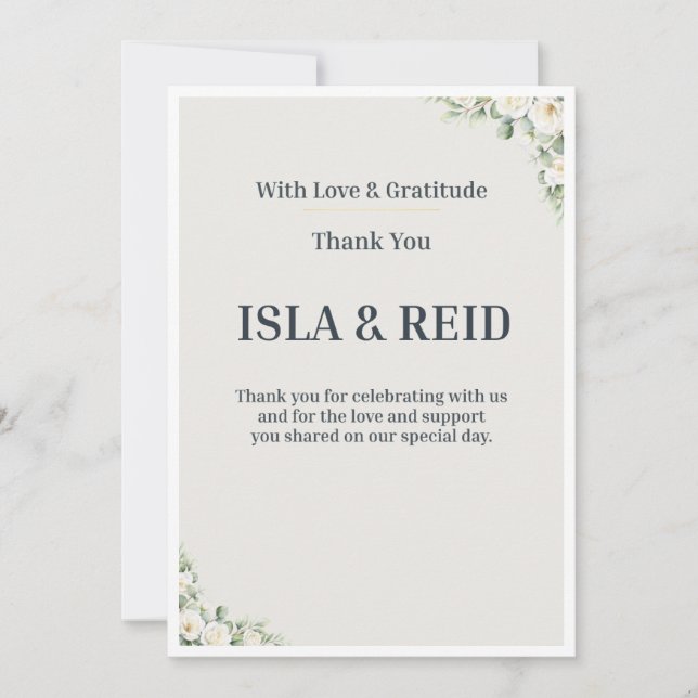 Minimal Greenery Wedding Thank You Card (Front)