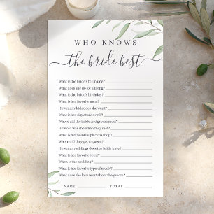 Minimal greenery who knows the bride best game