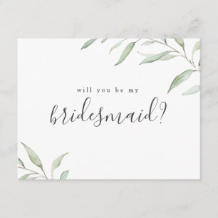 Minimal greenery will you be my bridesmaid invitation