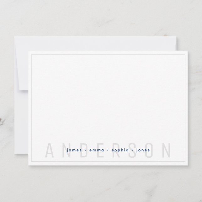 Minimal Grey and Navy Blue Border Family Last Name Card (Front)