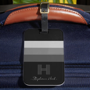 Minimal Grey Bar Monogram Luggage Tag