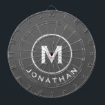 Minimal Grey Classic Monogram Name Dartboard<br><div class="desc">Modern dart board in grey with classic block typography initial and name in white. Personalise with name and initial.</div>