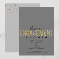 Minimal Grey Gold Flakes Glitter Engagement Shower