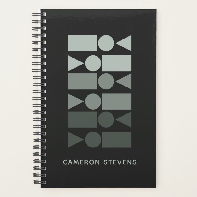 Minimal Grey Green Geometric Design Personalised   Planner (Front)