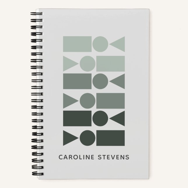 Minimal Grey Green Geometric Shapes Personalised  Notebook (Front)