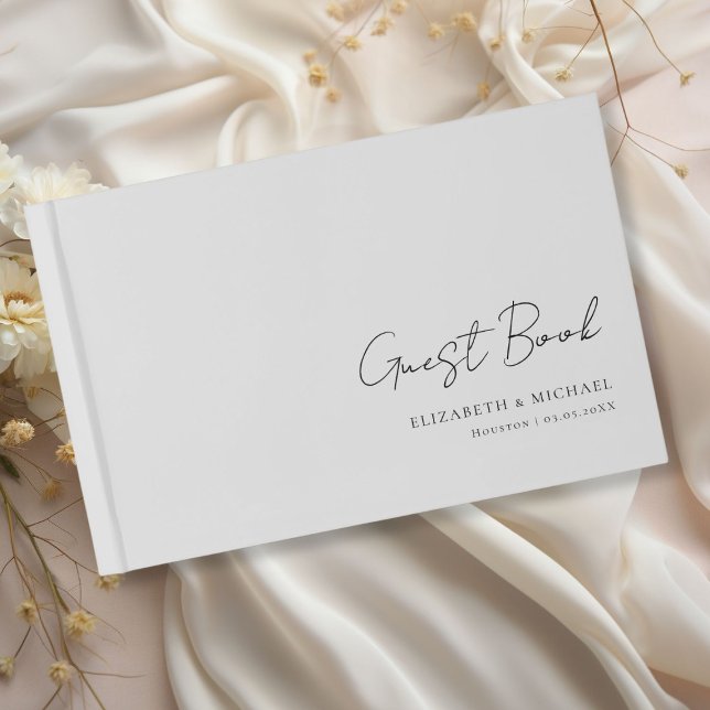 Minimal, Grey Handwriting Script Wedding  Guest Book (Minimal, Gray Handwriting Script Wedding Guest Book with your name and date.)
