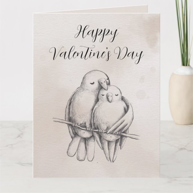 Minimal Grey Love Bird Romantic Glossy Valentine Card (Front)