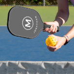 Minimal Grey Monogram Name Pickleball Paddle<br><div class="desc">Masculine modern design features grey background with easy to use template for a single letter and name in stylish classic block typography. The design repeats on the reverse side. Perfect pickleball gift for him.</div>