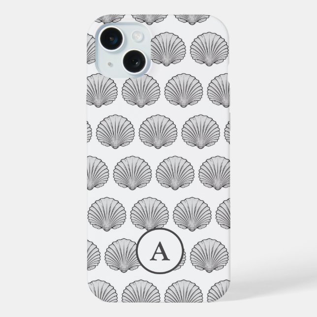 Minimal Grey Monogramed Seashell Pattern iPhone Case (Back)