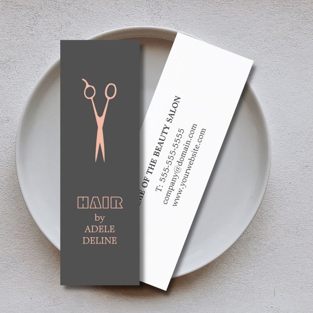 Minimal Grey Pale Pink Scissor Hair Stylist Mini Business Card (Creator Uploaded)