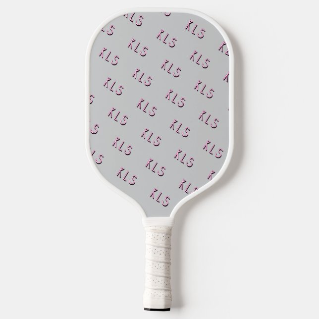 Minimal Grey Pink White Striped Monogram Pickleball Paddle (Back)
