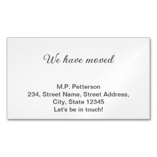 minimal grey we have moved add name address text magnetic business card