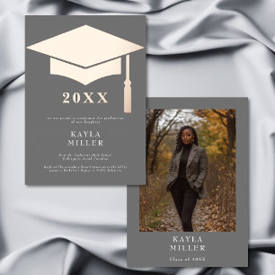 Minimal Grey White Rose Gold Cap Grad Announcement