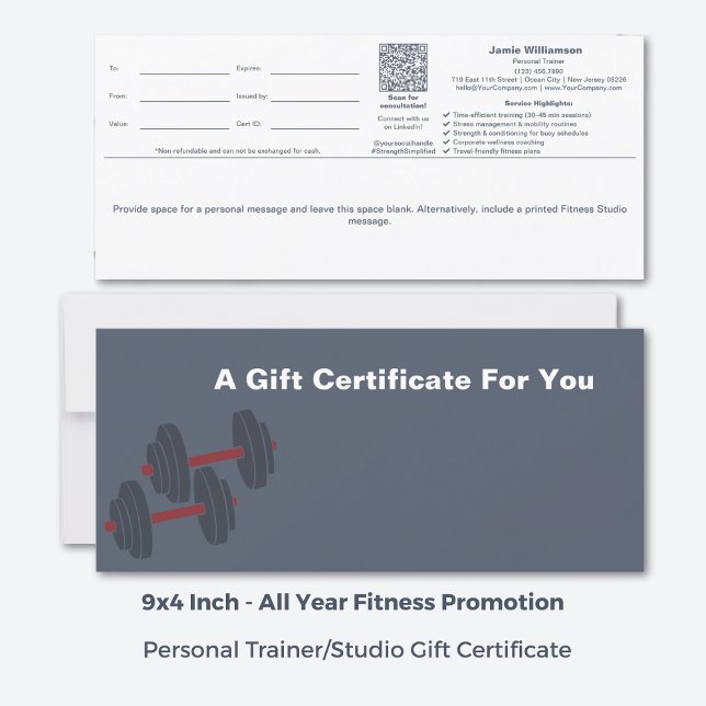 Minimal Grey White Wellness Gift Certificate (9x4 Inch, All Year Minimal Grey White Wellness Gift Certificate)