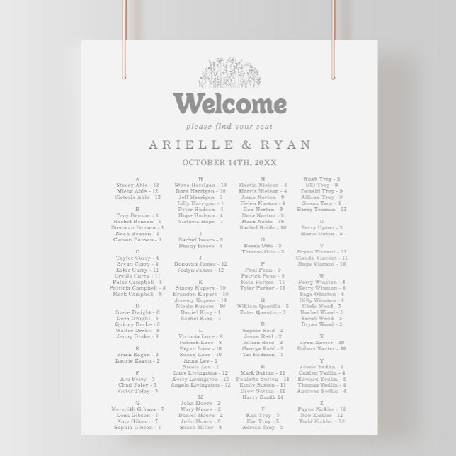 Minimal Grey Wildflower Alphabetical Seating Chart (Creator Uploaded)