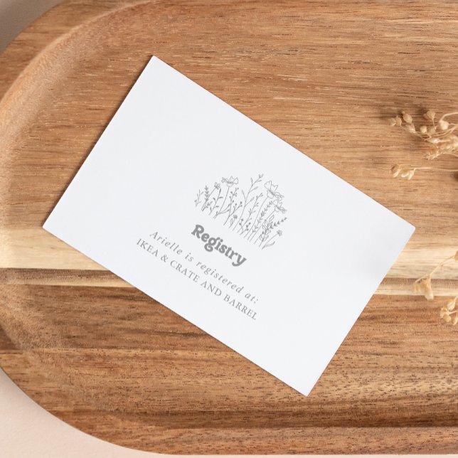  Minimal Grey Wildflower Wedding Gift Registry Enclosure Card (Creator Uploaded)
