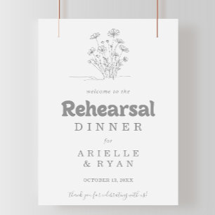 Minimal Grey Wildfower Rehearsal Dinner Welcome  Poster