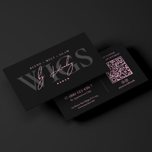 Minimal Hair Extensions Specialist Black Pink Business Card