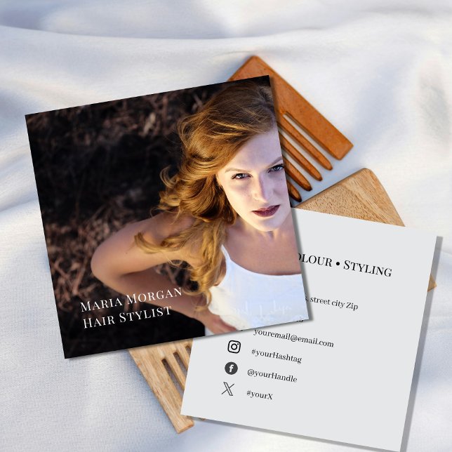 Minimal Hair Stylist Business Square Business Card (Creator Uploaded)