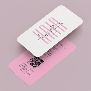 Minimal Hair Stylist Script White Pink  Business Card