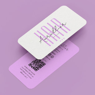 Minimal Hair Stylist Script White Purple Business Card