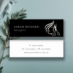 Minimal Hairstylist Black & White Hair Scissor Mini Business Card