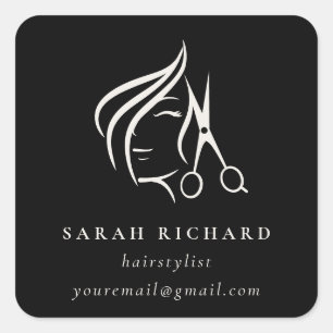 Minimal Hairstylist Black & White Hair Scissor Square Sticker