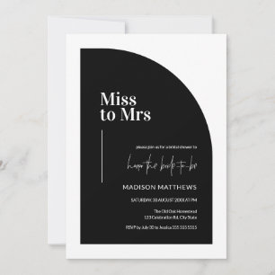 Minimal Half Arch Miss to Mrs Black & White Bridal Invitation