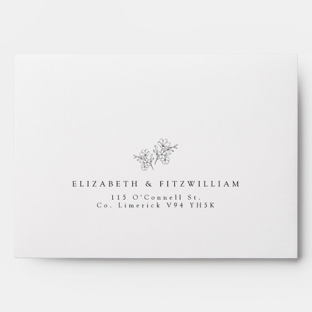 Minimal Hand Drawn Black Cherry Blossom Wedding  Envelope (Front)