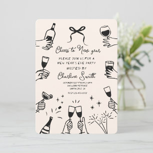 Minimal Hand Drawn “Cheers to New Year” Party  Invitation
