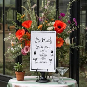 Minimal Hand Drawn “Drinks Menu” Wedding Bar  Poster